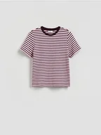 Koszulki i topy damskie - Reserved - T-shirt regular z merceryzowanej bawełny - ciemnofioletowy - miniaturka - grafika 1