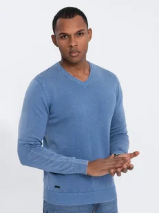 Męski sweter washowany z dekoltem w serek - niebieski V4 OM-SWOS-0108 - Ombre Clothing - Swetry męskie - miniaturka - grafika 1
