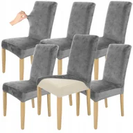 Pokrowce na meble - ZESTAW 6 SZT. POKROWIEC NA KRZESŁO SZARY WELUR ELASTYCZNY GRUBY POKROWCE - miniaturka - grafika 1