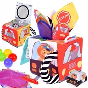Zabawki sensoryczne - Miękka Kostka Sensoryczna Pojazdy Pudełko z Chusteczkami Montessori - miniaturka - grafika 1
