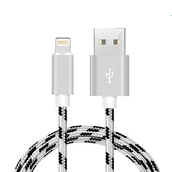 Kable USB - Kabel nylonowy 1m Usb Lightning biały Quickcharge! - miniaturka - grafika 1