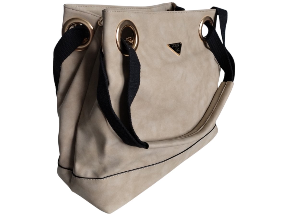 Torebka Damska Shopper Z Przegrodą Duża Beżowa Praktyczna Torba Na Ramię