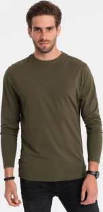 Ombre Męski longsleeve BASIC z okrągłym dekoltem - ciemnooliwkowy V7 OM-LSBL-0106 XXL - Koszulki męskie - miniaturka - grafika 1