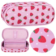 Piórniki - Różowy, KOMOROWY piórnik szkolny, saszetka dla dziewczynki, truskawki 5x22x10cm - miniaturka - grafika 1