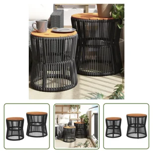 The Living Store Stoliki ogrodowe - 2 szt. - drewniane blaty - czarne - polirattan - Stolik Ogrodowy - Stoły ogrodowe The Living Store Stoliki ogrodowe - 2 szt. - drewniane blaty - czarne - polirattan - Stolik Ogrodowy - Stoły ogrodowe - miniaturka - grafika 1