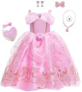 Strój Przebranie Sukienka Aurora Śpiąca Królewna 134/140 Cm (140) Torebka Cekiny Zestaw - Stroje karnawałowe - miniaturka - grafika 1