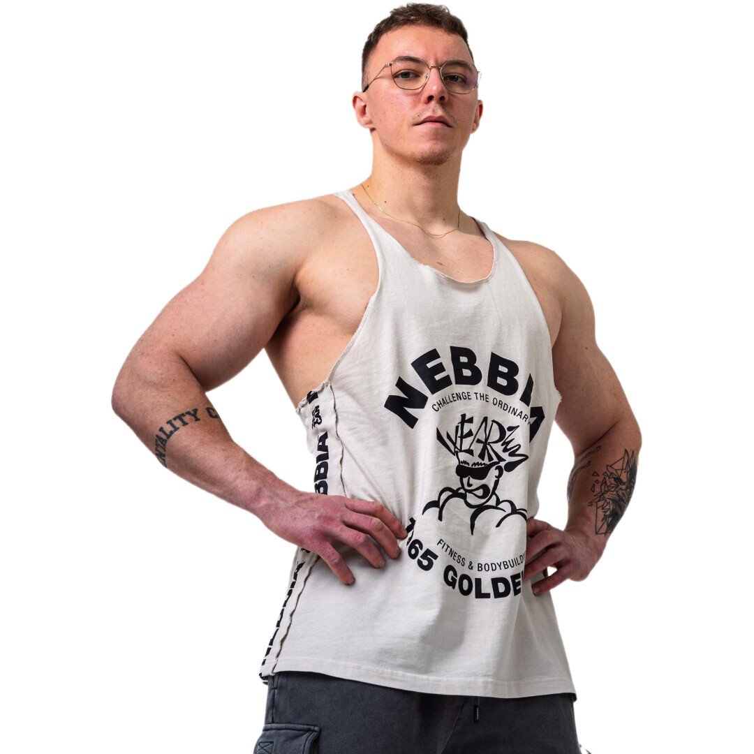 Koszulka męska Nebbia NEBBIA x OLYMPIA Washed Muscle Back Stringer GOLDEN AGE 791 light grey L