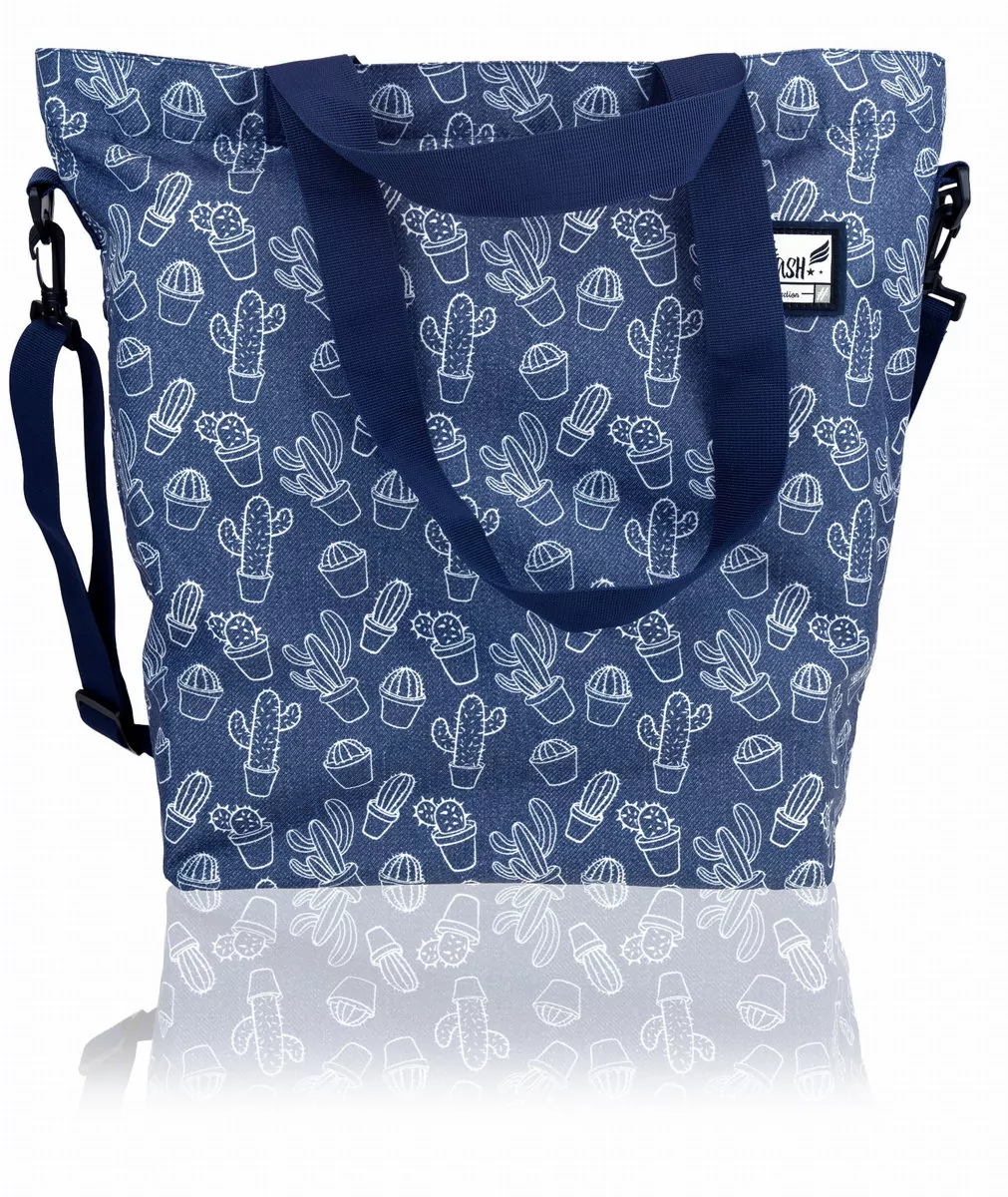 Torba Damska shopper Jeansowa denim Kaktusy Duża