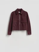 Kurtki damskie - Reserved - Krótka kurtka z imitacji zamszu - burgundowy - miniaturka - grafika 1