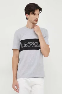 Koszulki męskie - Lacoste t-shirt bawełniany kolor szary z nadrukiem - grafika 1