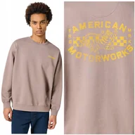 Bluzy męskie - Wrangler CREWNECK SWETASHIRT luźna bawełniana beżowa bluza logo + nadruk S - miniaturka - grafika 1