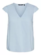 Bluzki damskie - Vero Moda Vmvica V-Neck SL Koronkowy Top WVN GA Noos Damska bluzka z koronką, niebieski (bluebell), S - miniaturka - grafika 1