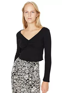 Trendyol Damska damska regularna bodycon dekolt w serek dzianinowa bluzka koszulka, czarna, L, Czarny, L - Body - miniaturka - grafika 1