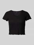 Koszulki i topy damskie - T-shirt krótki z falistym dołem model ‘KIKA’ - miniaturka - grafika 1