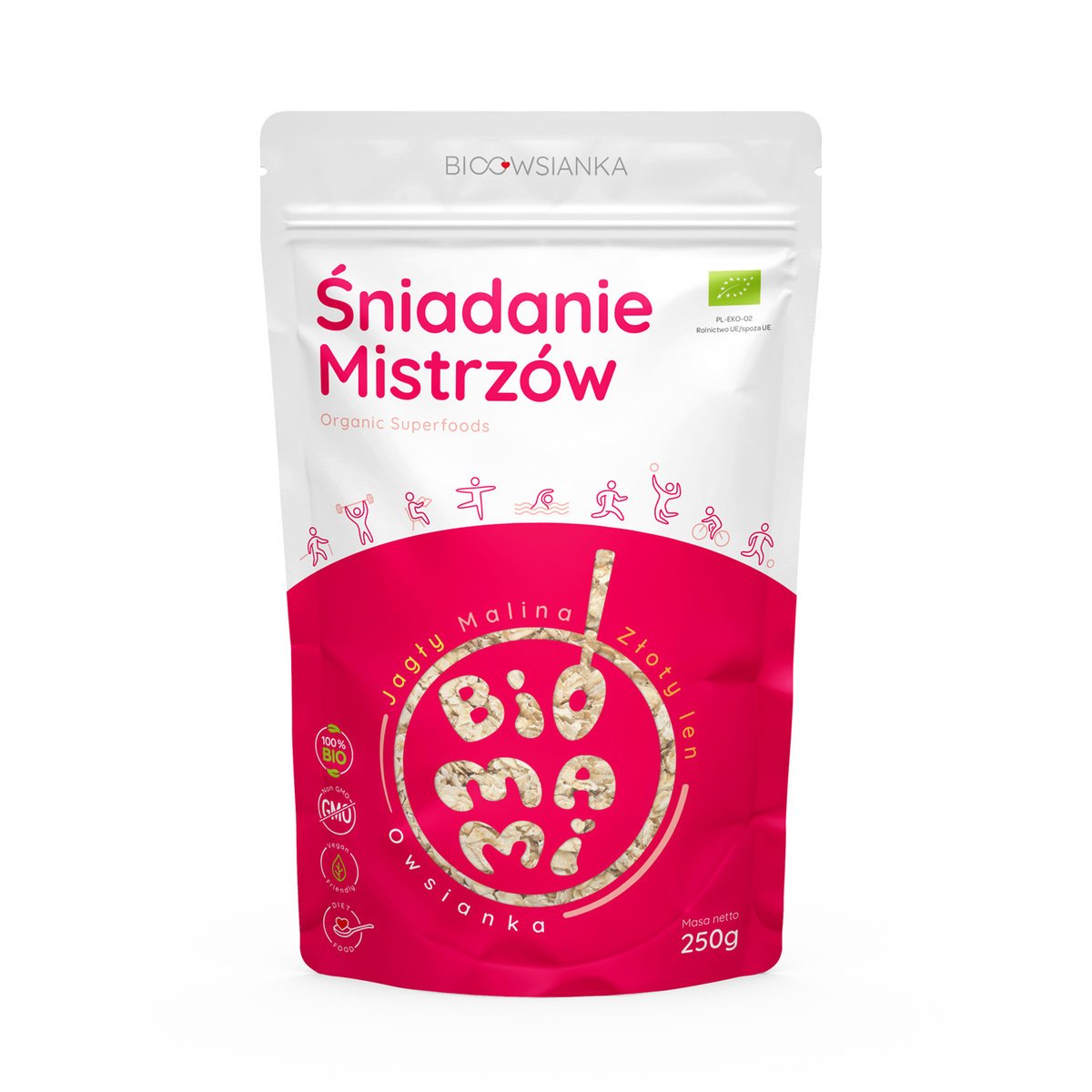 BIO Owsianka Śniadanie Mistrzów – 5 x Smak Malinowy ekologiczne śniadanie fit