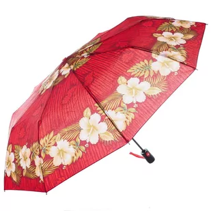 Parasol damski czerwony w kwiaty półautomat - Parasole - miniaturka - grafika 1