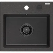 Zlewozmywaki - Mexen Milo zlewozmywak granitowy 1-komorowy 435 x 410 mm, czarny nakrapiany, syfon czarny - miniaturka - grafika 1