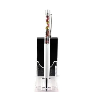 Kamienie i minerały. Surowy wielobarwny turmalinowy długopis mineralny Zambia. Kolor biały. - Przybory szkolne - miniaturka - grafika 1