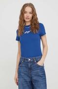 Koszulki sportowe damskie - HUGO t-shirt bawełniany damski kolor niebieski - Hugo - miniaturka - grafika 1