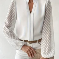 Koszule damskie - TEMU Elegancka damska bluzka z długim rękawem z modnym jednokolorowym i kwiecistym koronkowym wykończeniem - elegancki kołnierzyk z wycięciem, - miniaturka - grafika 1