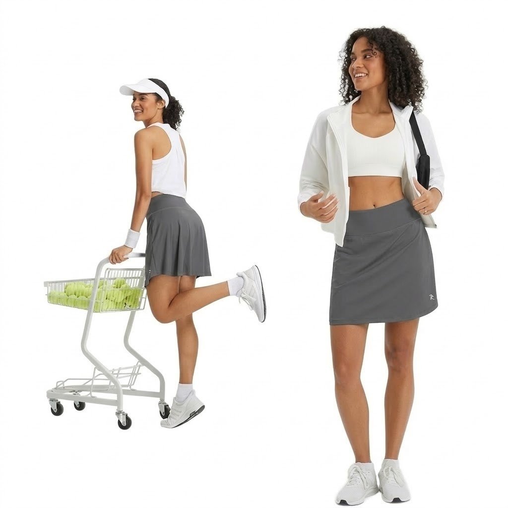 BALEAF Spódnica Sportowa Tenisowa Kieszenie Spódniczka z Szortami Szare XXL