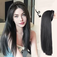 Pozostałe akcesoria fryzjerskie - TEMU Peruka z Opaską w Stylu "Fishbone Braid" dla Kobiet - Łatwa w Noszeniu, Długie Proste Syntetyczne Włosy, Gęstość 150%, Gotowa na Imprezę, - miniaturka - grafika 1