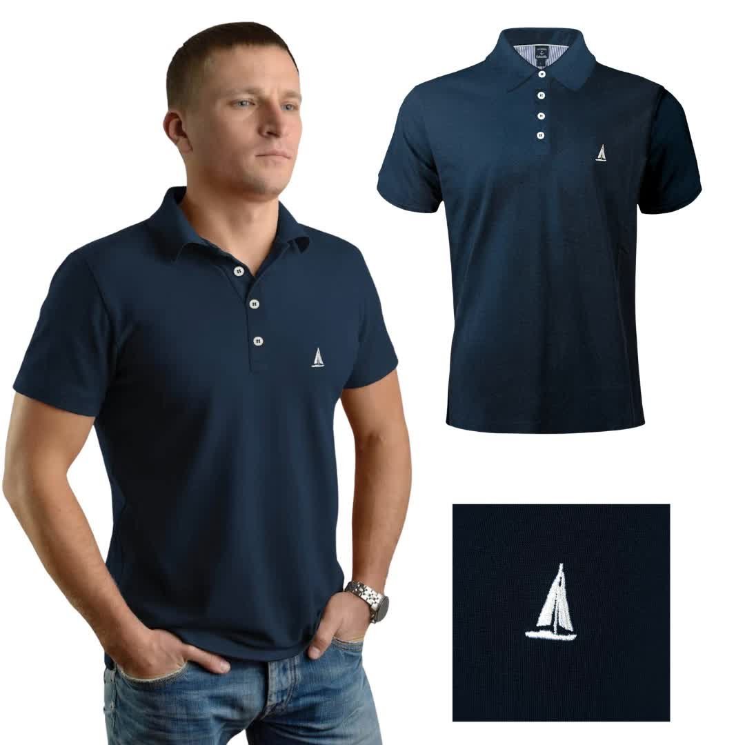 Koszulka bawełniana polo męska granatowa TURECKA BAWEŁNA Captain Mike L