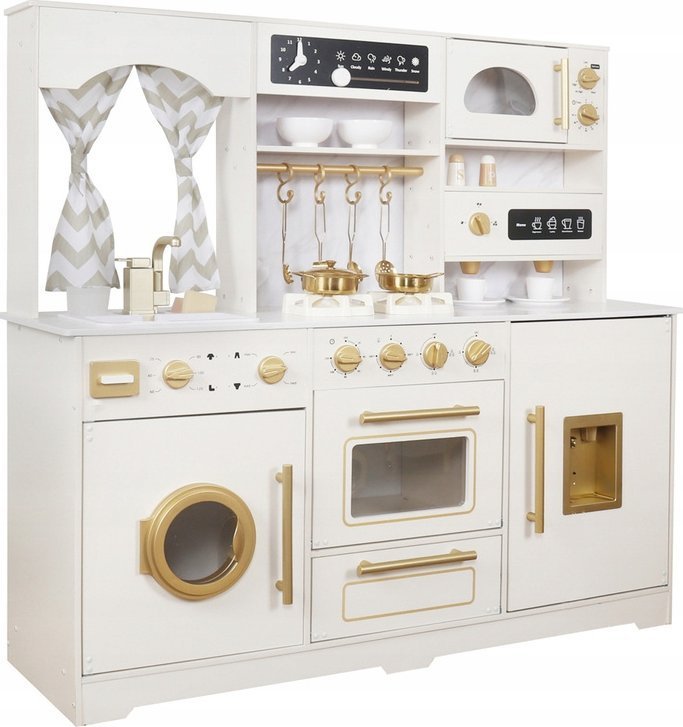 Duża Kuchnia drewniana Styl Glamour Złote dodatki Światło + dźwięk ZA5270