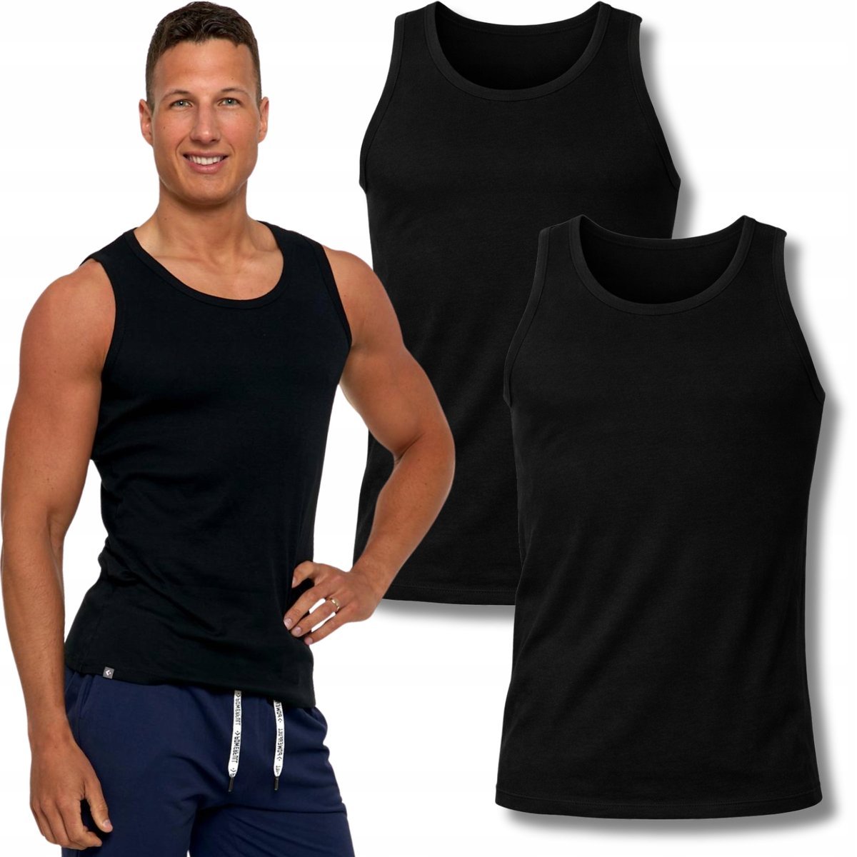 2X PODKOSZULKA KOSZULKA MĘSKA BAWEŁNIANA GŁADKA TANK TOP 2PAK MORAJ M BLACK