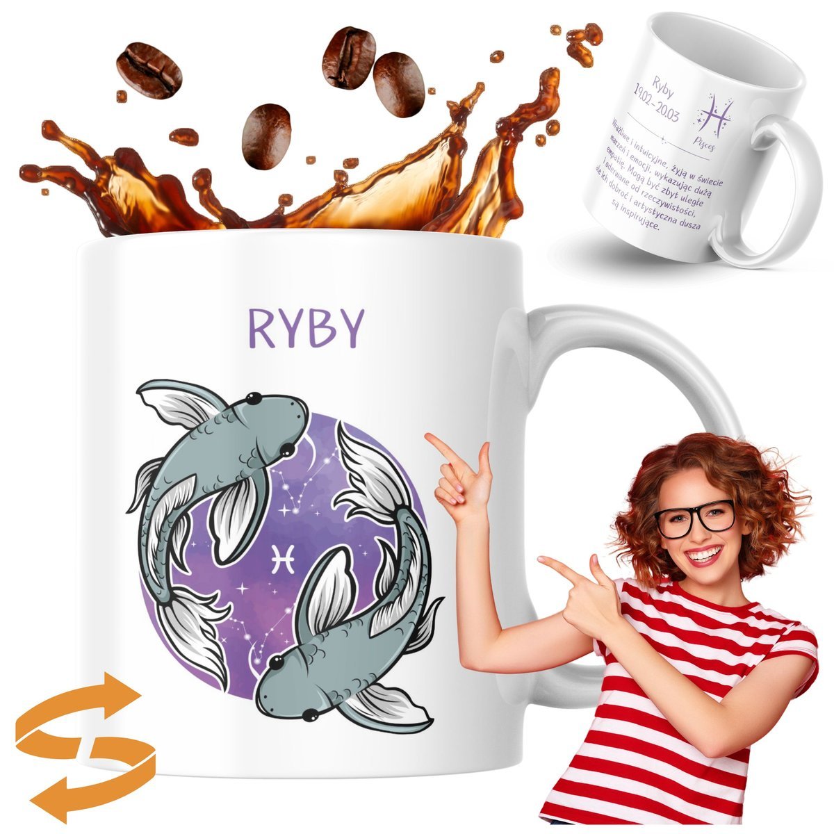Kubek z nadrukiem 330 ml Znak Zodiaku Ryby Kubek Prezent Kubek Do Kawy