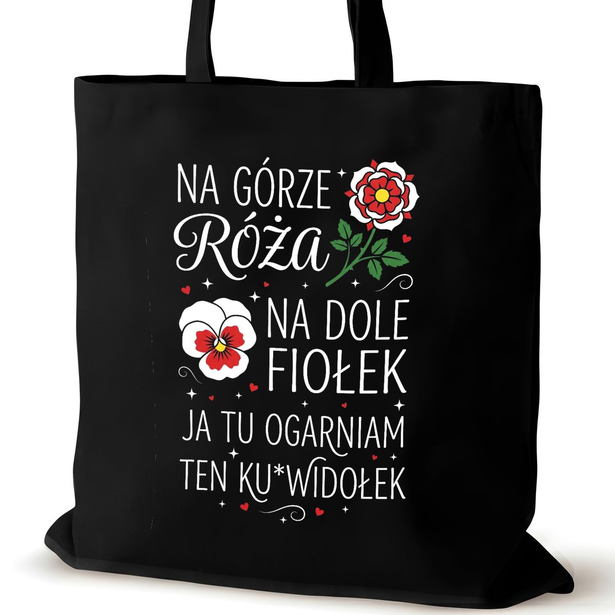 Torba bawełniana czarna dla VIRAL na ramię napisem pracy duża śmieszna