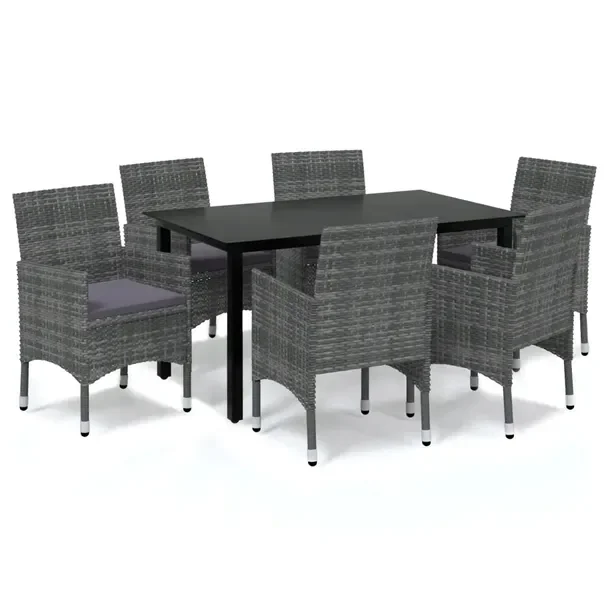 Komplet mebli ogrodowych czarny stół 150x90x74 cm, szare krzesła 53x58x8
