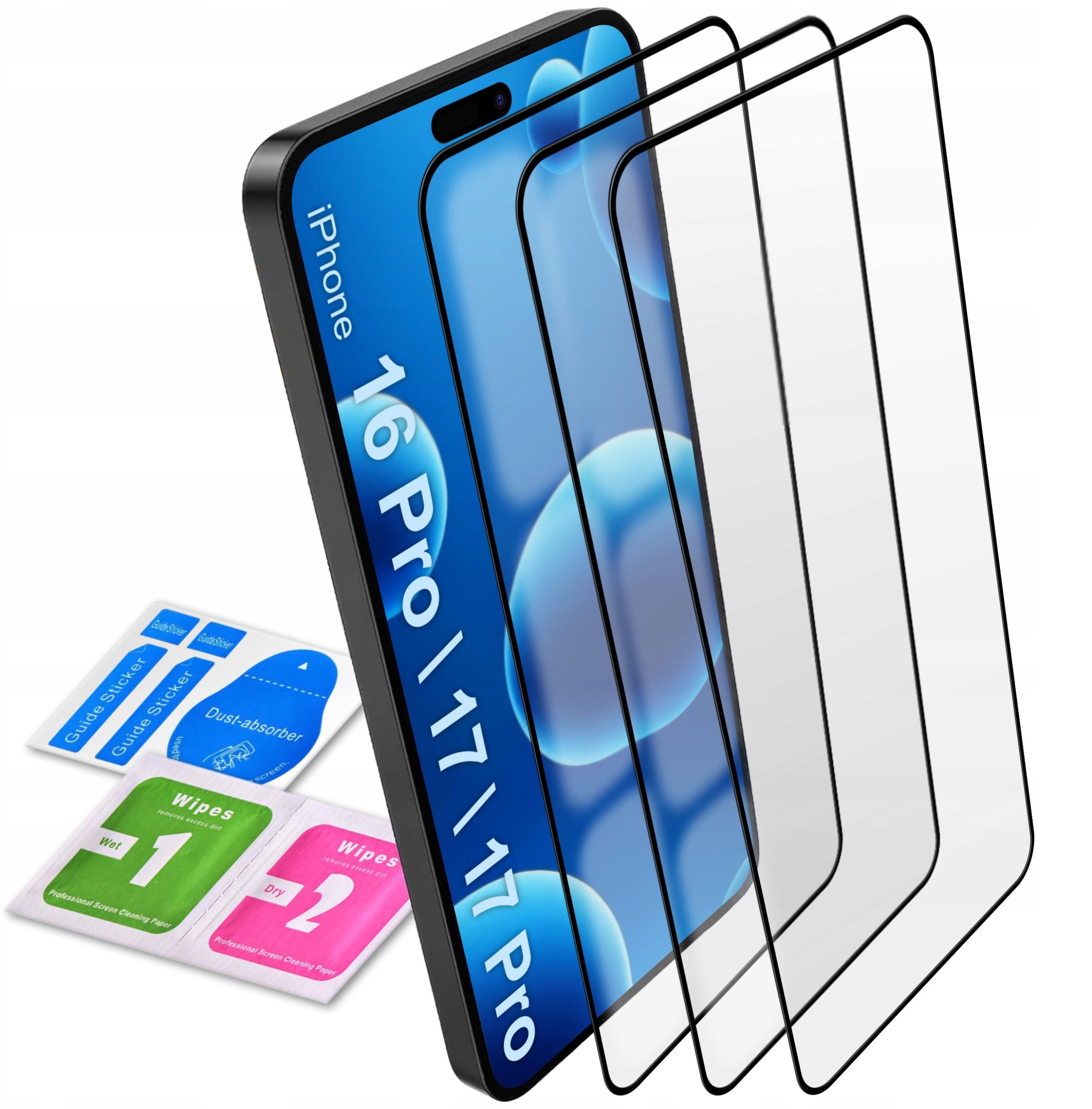 3x SZKŁO HARTOWANE NA CAŁY EKRAN do iPhone 16 Pro 1717 Pro SZYBKA 5D 9H