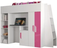 Łóżka dla dzieci i młodzieży - Minio, łóżko piętrowe "PARTY 15", uchwyty wykonane z MDF, kolor różowy / biały - miniaturka - grafika 1