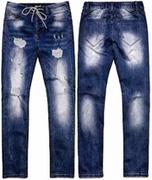 Spodnie męskie - Spodnie jeansowe męskie granatowe z sznurkiem Recea - miniaturka - grafika 1