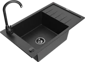 Zlewozmywaki z baterią - Mexen Elias zlewozmywak granitowy 1-komorowy z ociekaczem i baterią kuchenną Telma, czarny/srebrny - 6511-73-670200-70-B - miniaturka - grafika 1