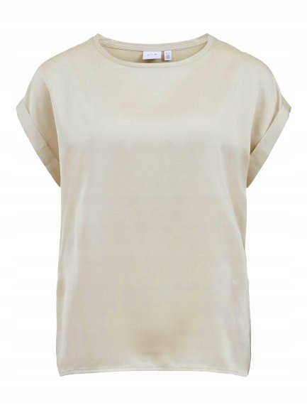 VILA T-SHIRT DAMSKI BEŻOWY Z KRÓTKIM RĘKAWEM GŁADKI 42 J7A