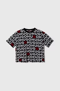 Koszulki dla chłopców - HUGO t-shirt bawełniany dziecięcy kolor czarny wzorzysty - Hugo - grafika 1