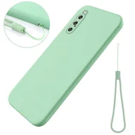 Etui i futerały do telefonów - Kompatybilny z Sony Xperia 10 V Etui na telefon z płynnego silikonu Miękka podszewka Odporna na wstrząsy osłona z paskiem Zielony - miniaturka - grafika 1