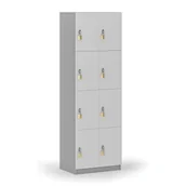 Szafki biurowe - Drewniana szafka skrytkowa, 8 schowków, zamek obrotowy, szary/biały - miniaturka - grafika 1