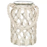 Lampy ogrodowe - Lampion szklany makrama 31 cm biały JALEBI - miniaturka - grafika 1