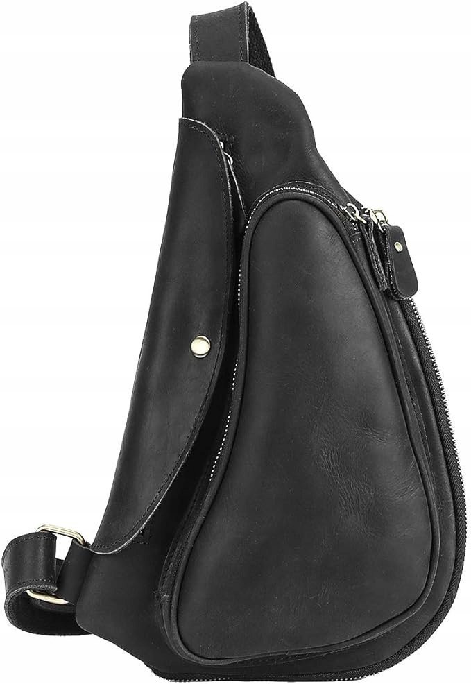 Leathario Plecak Torba Męska Sling Bag Czarna Mała Skóra Naturalna