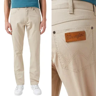 Wrangler GREENSBORO Plaza Taupe BEŻOWY MATERIAŁ PROSTE SPODNIE W32 L34 - Spodnie męskie - miniaturka - grafika 1