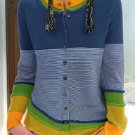 Swetry damskie - TEMU Kardigan w paski w stylu Y2K - Swobodny sweter z długim rękawem i otwartym przodem z kolorowym wzorem, zapinany na guziki, okrągły dekolt, - miniaturka - grafika 1