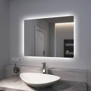 EMKE Lustro łazienkowe LED o średnicy 80x60 cm Lustro łazienkowe LED z oświetleniem 3 barwy światła 3000-6400K Zimna biel Neutralna Ciepła biel Możliwość ściemniania Podświetlane lustro z przełącznikiem dotykowym IP44 Energooszczędne - Lustra - miniaturka - grafika 1