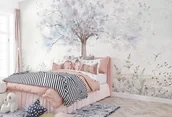 Wyposażenie pokoiku dziecięcego - Merry Cherry Purple Tapeta dla Dziewczynki z Kwiatami i Drzewem - miniaturka - grafika 1
