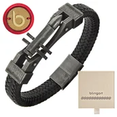 Bransolety męskie - Bransoletka skórzana męska oksydowana czarna nabój - miniaturka - grafika 1