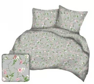 Pościel - Pościel z kory 160x200 szara różowa kwiaty Kora 23 - miniaturka - grafika 1