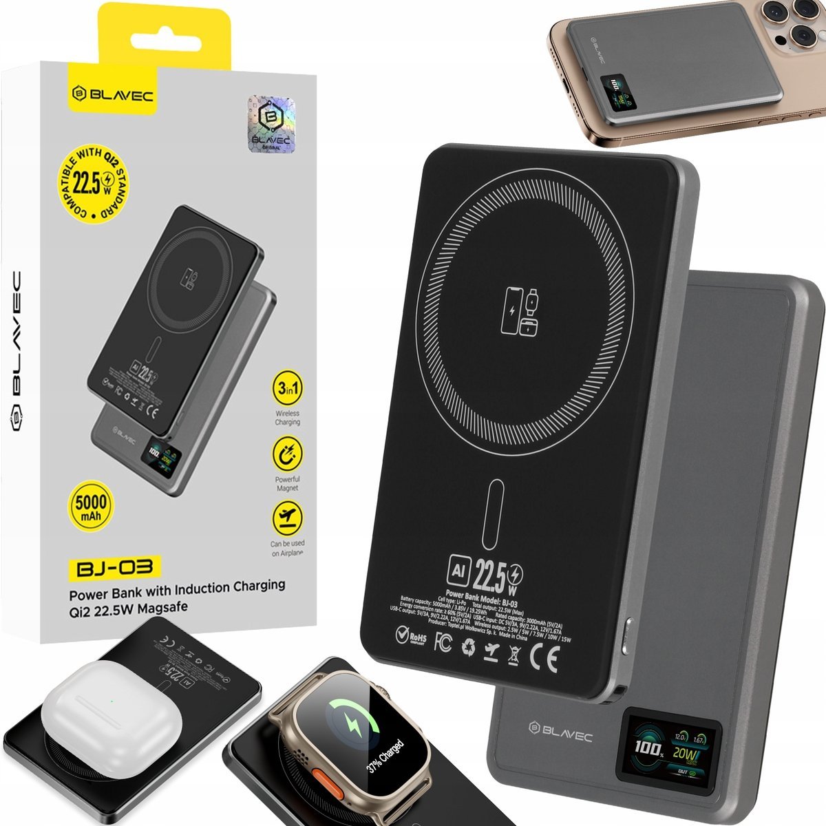 BLAVEC POWERBANK MAGSAFE MAGNETYCZNY MINI INDUKCYJNY 5K DO IPHONE SAMSUNG