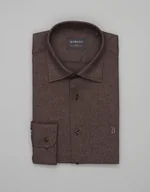 Koszule męskie - Koszula flumeri 00512 długi rękaw brąz slim fit - miniaturka - grafika 1